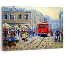 Tram in Old City Oil Painting