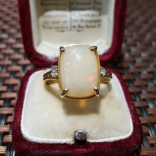 Gold Plated Sterling Silver Ring, Natural Ethiopian Opal & Zircon UK Size Q½ 