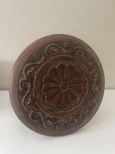 Antique Victorian Round Carved 3 Legged stool Carved Flower To Top Turned Legs