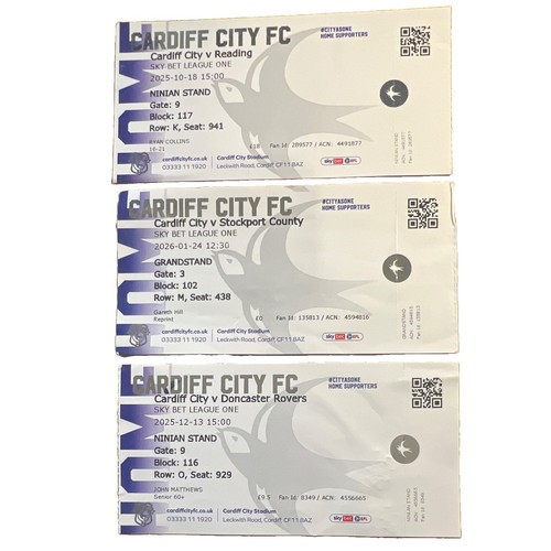 Cardiff city tickets stubs - cardiff,