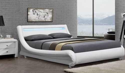 White leather bed - bed, italian