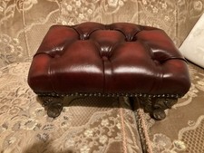 Little Red Oxblood Antique Leather Chesterfield Footstool Carved Queen Anne Legs