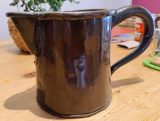 A LARGE ANTIQUE SOLID COPPER SERVING JUG RIVETS TO SPOUT AND HANDLE 6.5" TALL