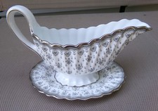 Spode Fleur De Lys Grey Gravy Boat w/Attached Underplate