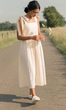 Olive Clothing cream ecru Belle smock ribbon tie midi lined dress size small