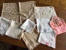 Vintage Lace Silk Hankies With Home Made Hankie Case All Some Marks Damage