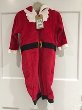 NEW NEXT Baby Christmas Santa Velour Hooded All In One Age 9-12 Months