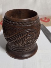 Attractively Carved Indian Wooden Tea Caddy/Tobacco Jar - Vintage VGC