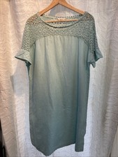 Bellambia Women's Mint Green Italian Linen Dress Tunic Lace Detail Size M