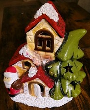 Vintage Pottery Ceramic Christmas Tree, Santa and House Tealight Holder