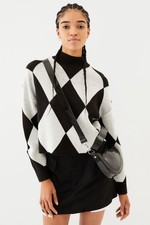 H&M HM Jacquard Knit Jumper Long Sleeve Black White Patterned Size XS Brand New