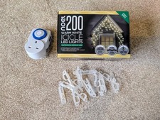 200 Warm White LED Christmas Icicle Lights, Light Hooks, & Timer Plug