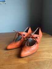 Vintage Japanese Renoma Orange-tan Leather Wingtip Brogue Tassel Heels Size 3