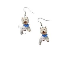 Handmade White Schnauzer Dog Stainless Steel Dangle Drop Earring Gifts