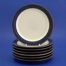 Seven Denby Storm Ribbed Plum Rimmed Side/Tea Plates (2000s) 18cm/7" Diameter
