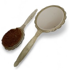 Vintage Vinyl Hand Held Mirror And Brush Set Manufacturer Not Specified
