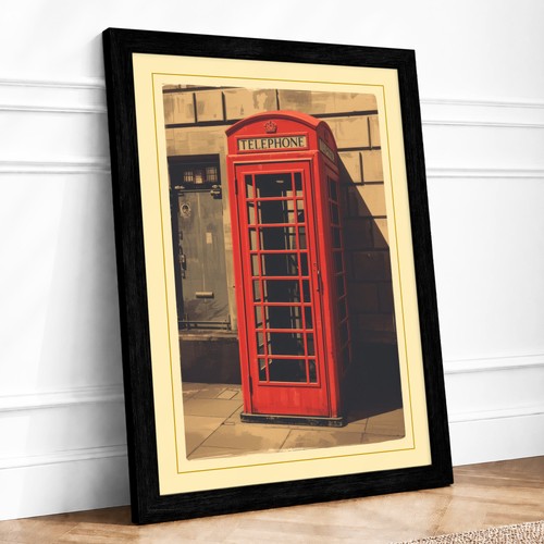 Red british telephone - red, booth