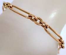 FINE Antique Vtg 12.6g SOLID 9k Rose Gold Paperclip Link 8.25" Bracelet