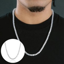 Men Hip Hop Necklace 24” Silver Stainless Steel 5MM Diamond Tennis Chain Jewelry