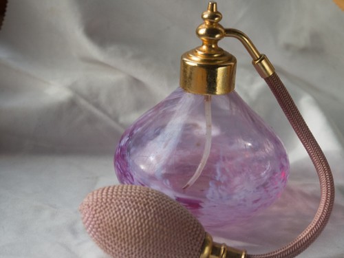 Glass pink perfume atomizer - perfume,