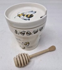 Bees around the Honey Pot Ceramic Lidded Honey Jar with Wooden Honey Drizzler