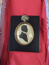 Antique Silhouette Portrait of Gentleman, c1900, Brass Acorn Mount, Framed