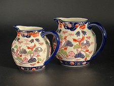 Antique Pair of Victorian Ironstone Staffordshire England Hand Painted Jugs