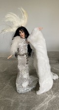 2000 Bob Mackie Cher Barbie Silver White Feather Gown Rare OOAK