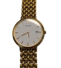 Pulsar Gold Tone Wristwatch White Dial Mesh Band Quartz