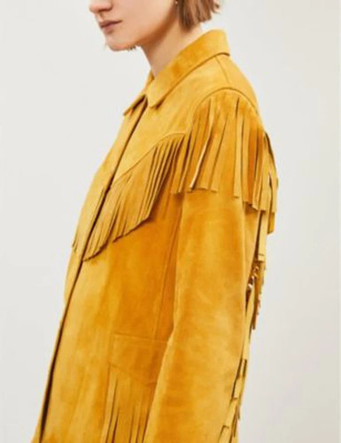 Yellow fringe leather - leather, jacket