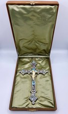 LARGE  8 5/8" ANTIQUE MICRO MOSAIC CRUCIFIX ROME COMPOSITE CHRIST  ORIGINAL CASE