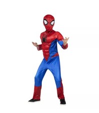 NEW Marvel Spider-Man Halloween Costume Boy Medium 8 Padded Jumpsuit Fabric Mask