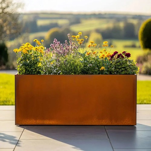 Corten steel trough planter - corten,