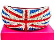 Vintage Butler & Wilson Diamante Union Jack/Silver Tone Hinged Bangle