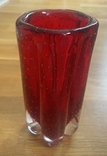 WHITEFRIARS Geoffrey Baxter Vintage 1960s Controlled Bubbles Red Art Glass Vase