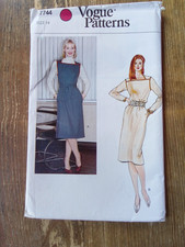 7744 Pull On Square Neck Pinafore Dress Size 14 Used 1980s Vogue Sewing Pattern