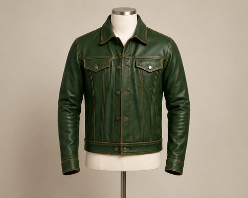 Men green trucker leather - men's,