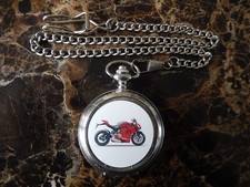 DUCATI 916 MOTORCYCLE CHROME POCKET WATCH WITH CHAIN
