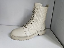 GUESS DESIGNER UK 4 EU 37 WOMENS IVORY/CREAM VEGAN LEATHER FLAT ANKLE BOOTS