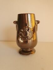 Vintage Prinknash Gold Crackle Effect Lustre Wear Vase Tudor Rose Emblem