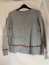 Grey Sweater Ladies Size S Lips Detail and Pocket Long Sleeve Crew Neck Pullover