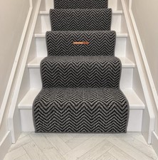 Carpet Stair Runner CHILE 7M X 60cm Anthracite Herringbone With Grey Wool Edge.