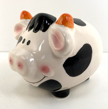 Cow Money Box Bank Ceramic Comic Bull Black White Holstein Friesian Stopper