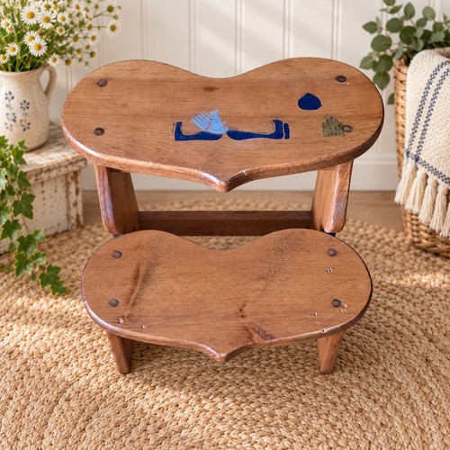 Vintage handmade wooden step - wooden,