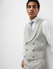 Marks & Spencer Mens Grey Wool Collarless Men Waistcoat - M&S