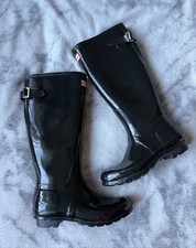 Hunter Women's Wellies. Tall Original Back Adjustable Gloss Black. Uk 5 Eu 38