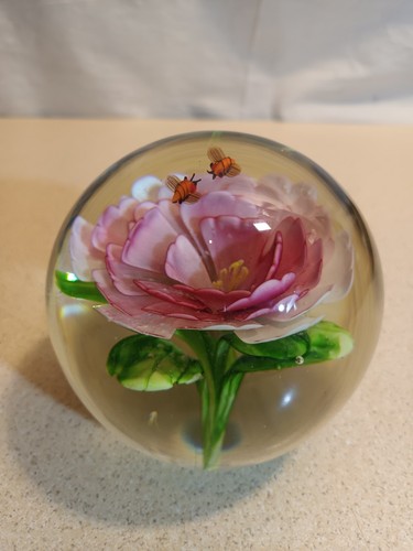 Vintage glass paperweight pink - glass,