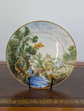 Antique Italian Castelli maiolica plate of a pastoral scene, mid-18th century