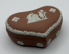 Vintage Wedgwood Jasperware White on Terracota Heart Shaped Lidded Box