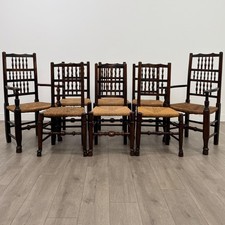 Antique 19th Century Set Of 8 Spindle Back Dining Chairs In Oak ( REF AF-4657 )